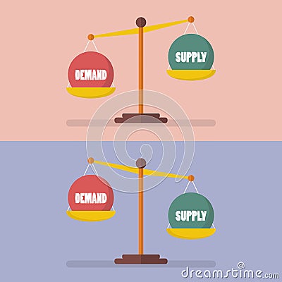 Demand and supply balance on the scale Vector Illustration