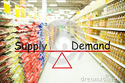 Demand and supply concept, Supermarket blur background Stock Photo