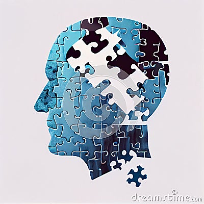 Dementia, alzheimer, lost of mental capabilities. Copy text, text space. Concept in puzzle form.generative ai Stock Photo
