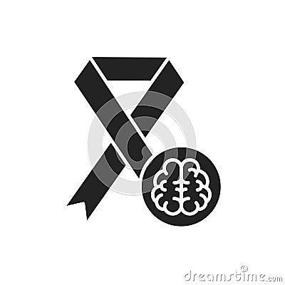 Dementia awareness glyph black icon. Red ribbon with the brain. World mental health day concept. Sign for web page, mobile app, Stock Photo