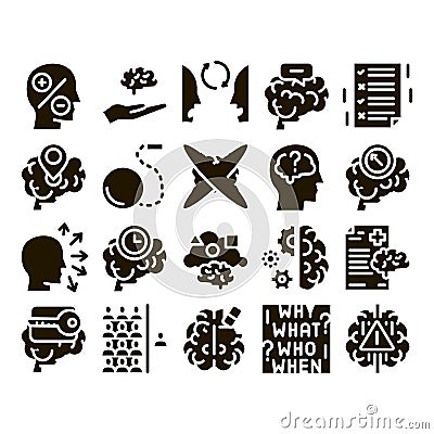 Dementia Brain Disease Glyph Set Vector Vector Illustration