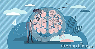 Dementia health disorder flat tiny person concept vector illustration Vector Illustration