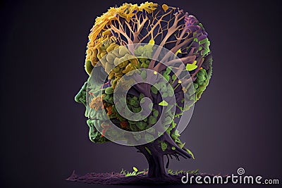 Dementia treatment and treatment concept Alzheimer`s memory brain as old tree recovery Stock Photo