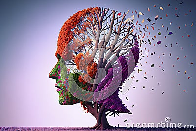Dementia treatment and treatment concept Alzheimer's memory brain as old tree recovery Stock Photo