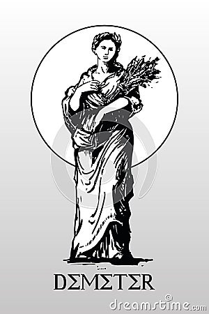 Demeter - the goddess of the harvest and agriculture in ancient Greek religion and mythology Cartoon Illustration