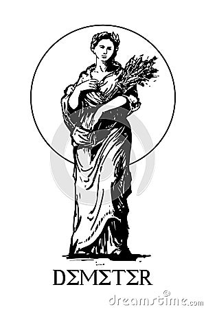 Demeter - the goddess of the harvest and agriculture in ancient Greek religion, vector illustration, white background Vector Illustration