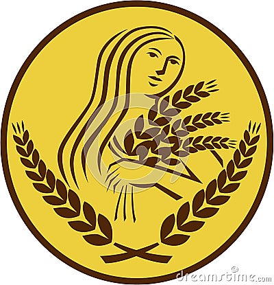 Demeter Harvest Wheat Grain Oval Retro Vector Illustration