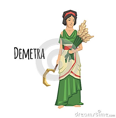 Demetra, goddess of Agriculture. Mythology. Flat vector illustration. on white background. Vector Illustration