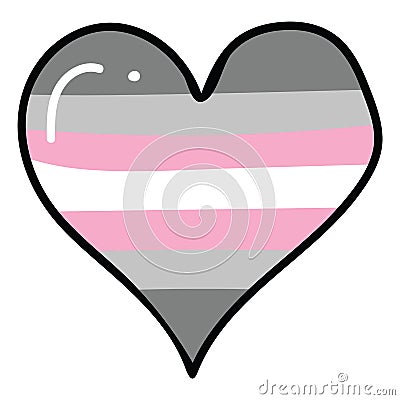 Cute demi girl heart cartoon illustration motif set. LGBTQ diversity love elements for pride blog. Trans graphic for summer Cartoon Illustration