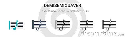 Demisemiquaver icon in filled, thin line, outline and stroke style. Vector illustration of two colored and black demisemiquaver Vector Illustration