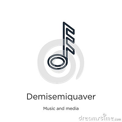 Demisemiquaver icon. Thin linear demisemiquaver outline icon isolated on white background from music and media collection. Line Vector Illustration