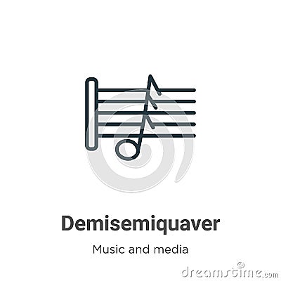 Demisemiquaver outline vector icon. Thin line black demisemiquaver icon, flat vector simple element illustration from editable Vector Illustration