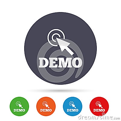 Demo with cursor sign icon. Demonstration symbol. Vector Illustration