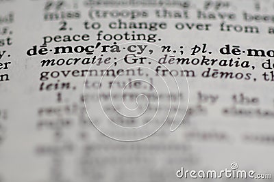 Democracy dictionary definition with limited focus Stock Photo