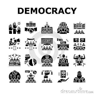 Democracy Government Politic Icons Set Vector Vector Illustration