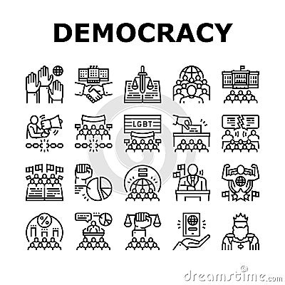 Democracy Government Politic Icons Set Vector Vector Illustration