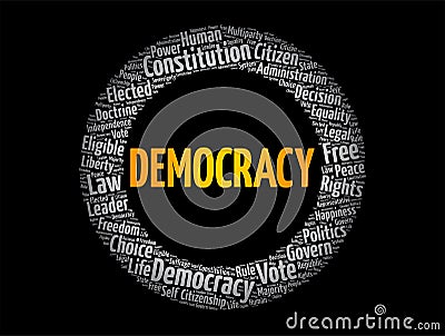 Democracy word cloud collage, social concept background Stock Photo