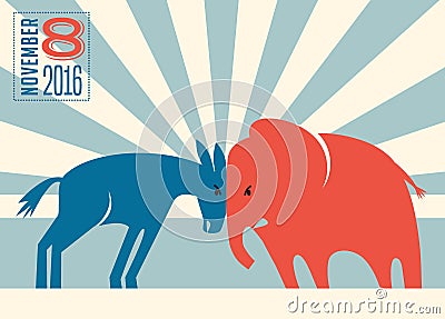 Democrat donkey and republican elephant Vector Illustration