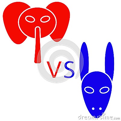 Democratic emblem and Republican sign against each other debate, election, politics red and blue, elephant vs. donkey isolated Editorial Stock Photo