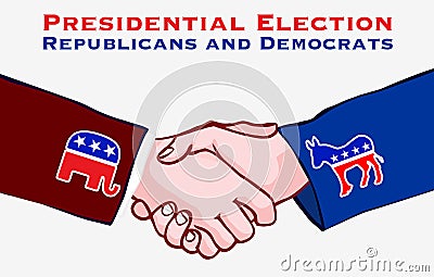 Democratic party and republican parties deal, handshake. American presidential elections. Republicans democrats agreement. Animal Vector Illustration