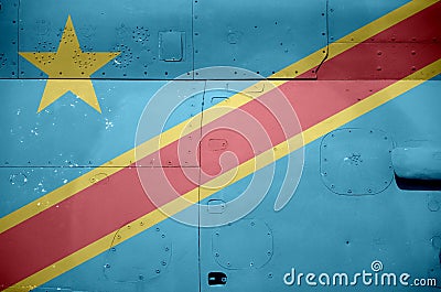 Democratic Republic of the Congo flag depicted on side part of military armored helicopter closeup. Army forces aircraft Stock Photo