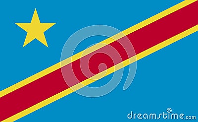 Democratic Republic of the Congo national flag in exact proportions - Vector Cartoon Illustration