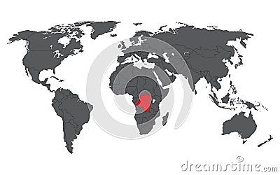 Democratic Republic of Congo red on gray world map Vector Illustration