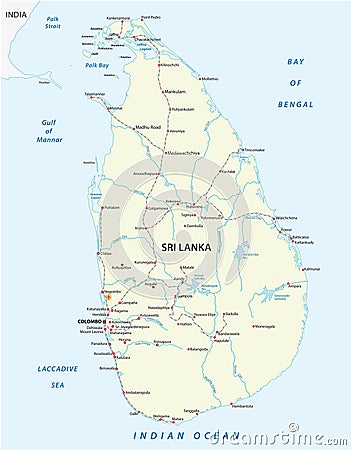 Democratic Socialist Republic of Sri Lanka Railway map Vector Illustration