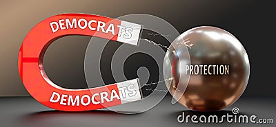 Democrats attracts Protection. A metaphor showing democrats as a big magnet attracting protection. Analogy to demonstrate the Stock Photo