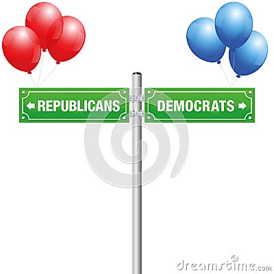 Democrats Republicans Street Sign Balloons Vector Illustration