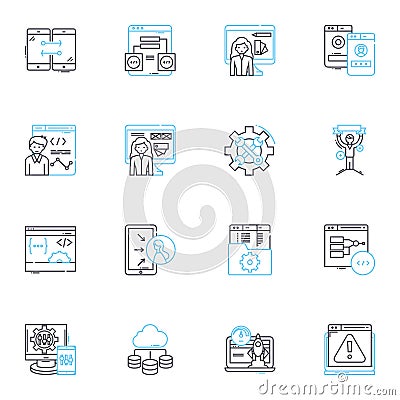 Demographic profiling linear icons set. Age, Gender, Income, Education, Occupation, Family, Marital status line vector Vector Illustration