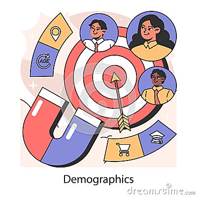 Demographics targeting concept.Flat vector illustration. Vector Illustration