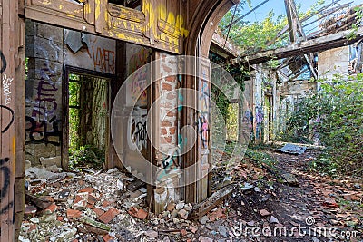 Demolished abandoned building with graffiti walls in Bordeaux, France Editorial Stock Photo