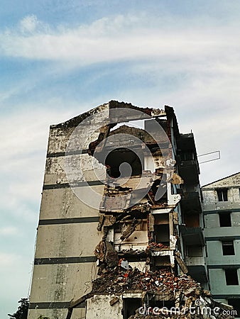 Demolished apartment in the sunset, wuhan city Stock Photo