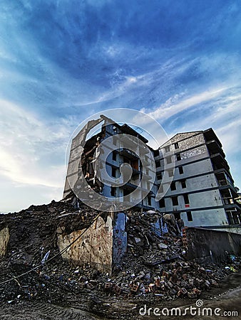 Demolished apartment in the sunset, wuhan city Editorial Stock Photo
