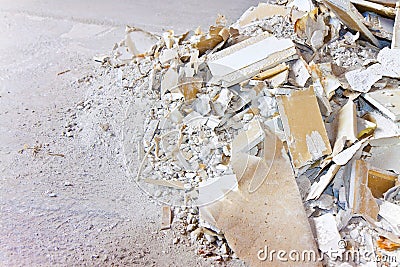 Demolished plasterboard wall - image with copy space Stock Photo