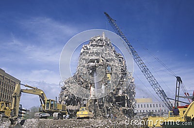 A demolition crew tearing down remnants from a bui Editorial Stock Photo