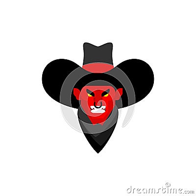 Demon Cowboy face. Wild West devil gunfighter. Angry Western daemon Vector Illustration