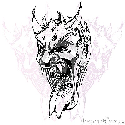 Demon Face Drawing Vector Illustration