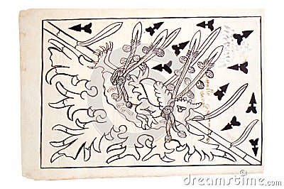 Demon fire blanket at Codex Magliabechiano, 16th-century Aztec codex Editorial Stock Photo