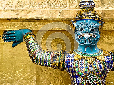 Demon Guardian Outside Buddhist Temple in the Grand Palace, Bangkok Stock Photo