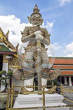 Demon Guardian statue at Wat Phra Kaew, Thailand Editorial Stock Photo