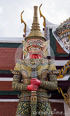 Demon guardian in Wat Phra Kaeo, Bangkok. Wat Phra Kaew is one o Stock Photo