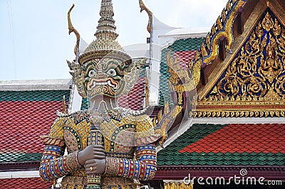 Demon guardian in Wat Phra Kaew Grand Palace, Bangkok Stock Photo