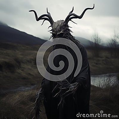 Dark Demon In Norwegian Nature: A Sombre And Foreboding Portrait Stock Photo