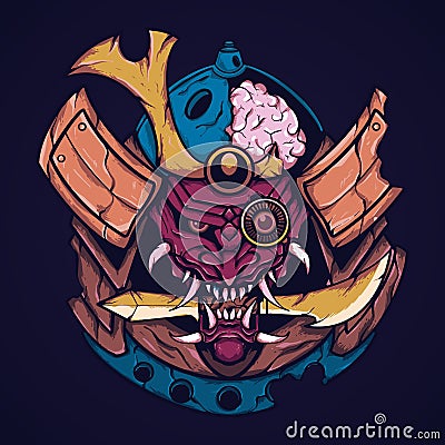 Demon japanese samurai vector art illustration Vector Illustration