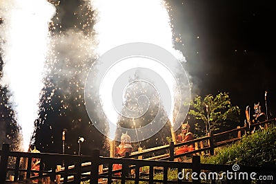 Demon`s Fireworks Oni hanabi at Noboribetsu Jigokudani Noboribetsu, Hokkaido, Japan Stock Photo