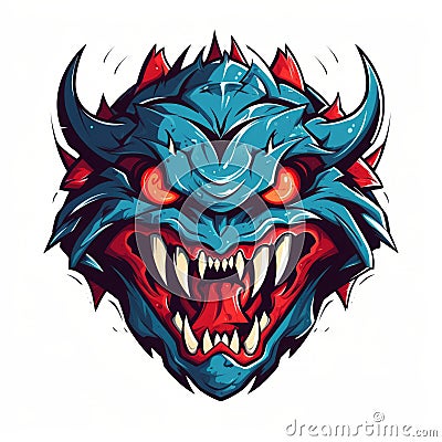 Mischievous Feline Monster Warrior Logo In Cypherpunk Style Cartoon Illustration