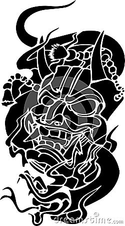 Demon Vector Stencil, Black and White Vector Illustration
