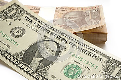 Demonetisation of Indian Currency INR against rising value of American Dollar USD Stock Photo